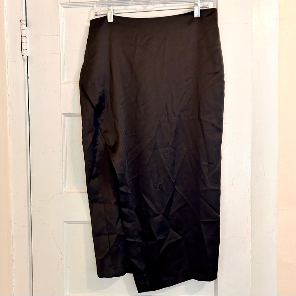 Zara Satin Effect Midi Skirt with Slit Black Sz L NWT